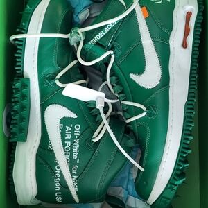 Nike Air Force 1 Mid SP Leather in Pine Green / White with Off-White inspired